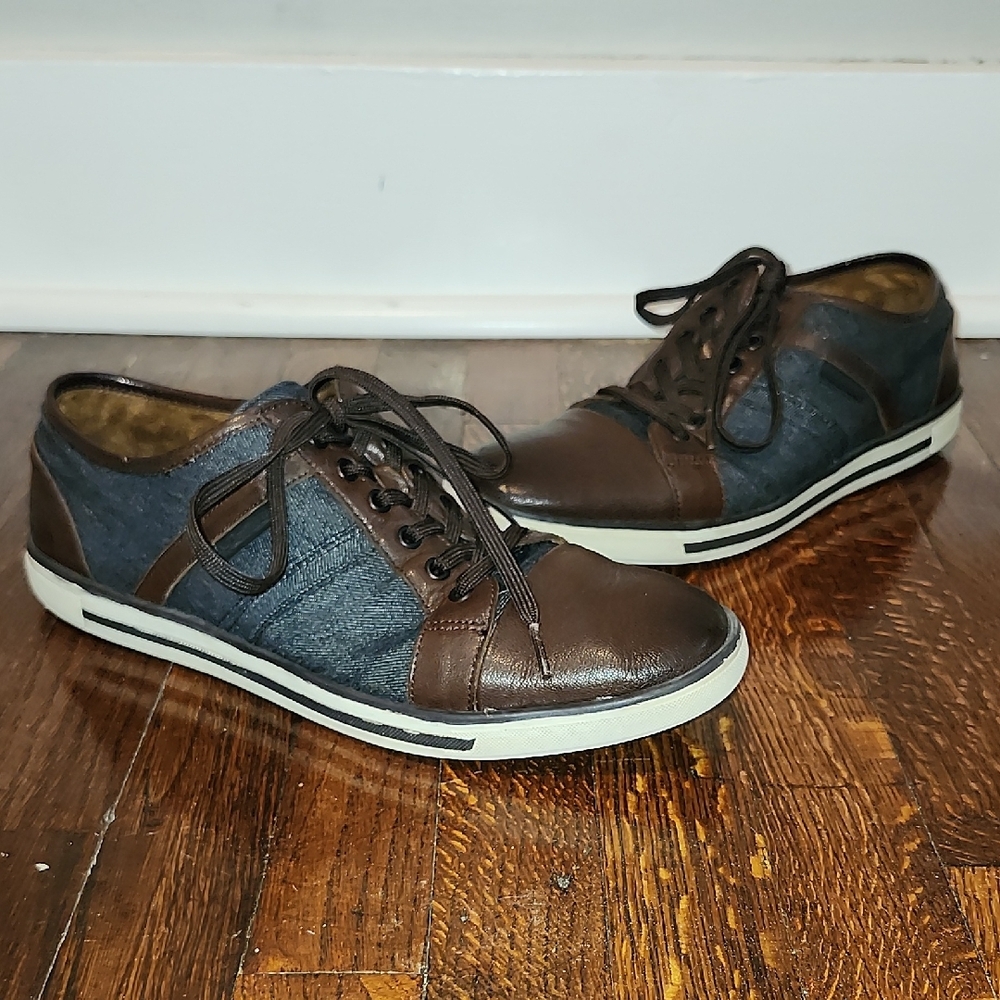 Kenneth Cole New York Initial Step Sneaker Brown and Blue Leather and Denim